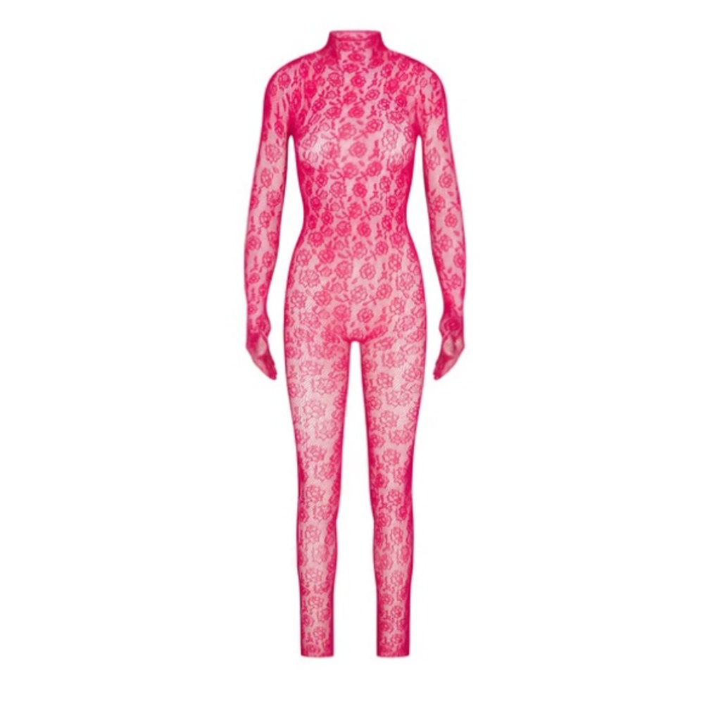 SKIMS Warp Knit Lace Catsuit - Punch - Size Small